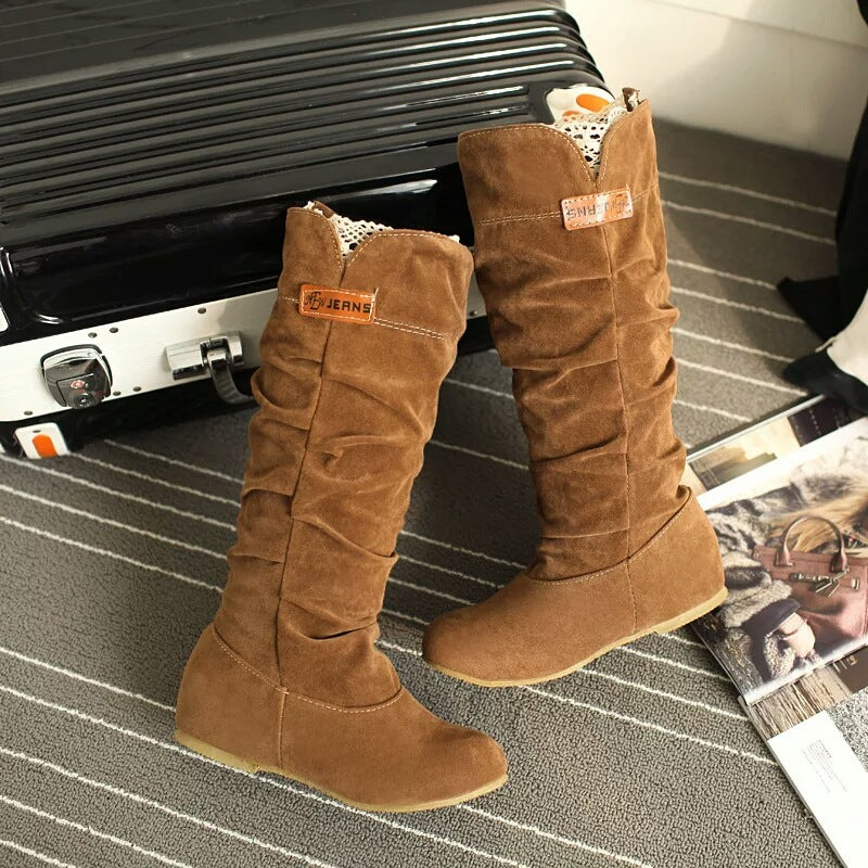 Women's Bottom Round Head Mid-calf Lace Suede Boots