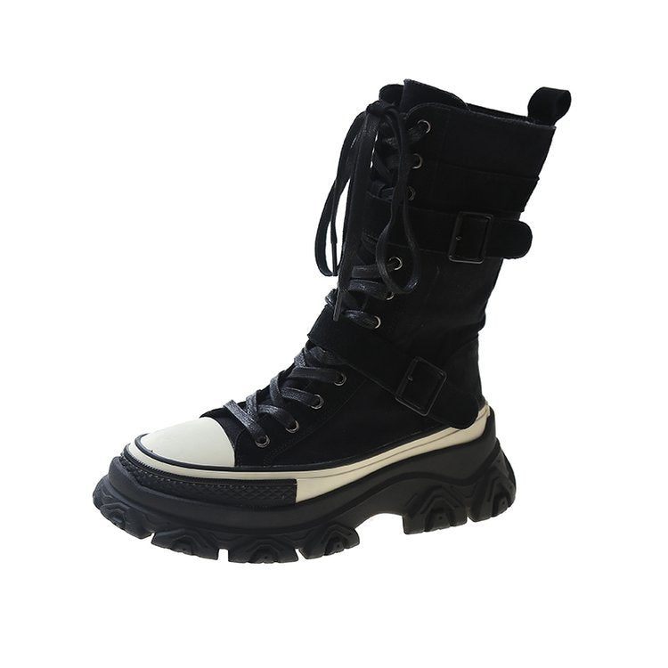 Distressed Retro Workwear High Top Knight Round Toe Boots