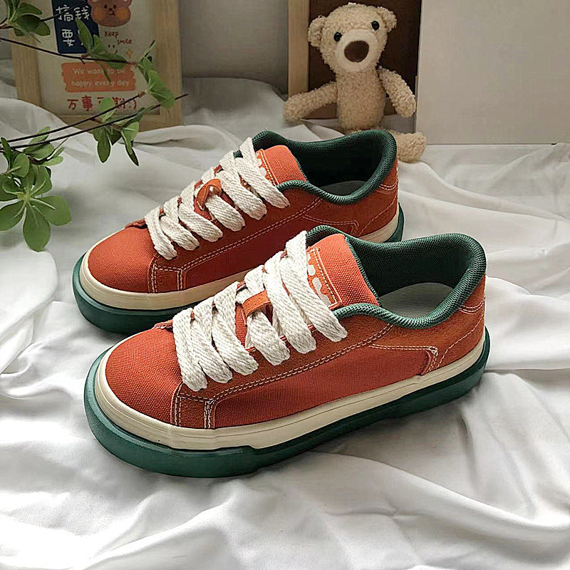 Women's Vintage Low-top Spring Lace-up All-match Style Contrast Canvas Shoes