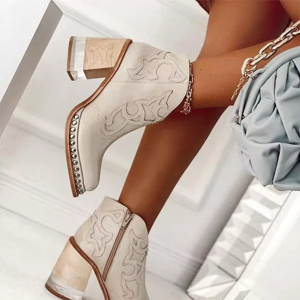 Women's Embroidery Fashion Rivet Welt Acrylic Crystal Boots
