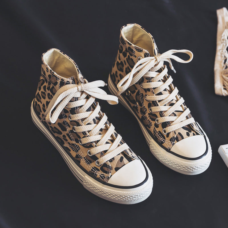 Women's Spring Leopard Print High-top Korean Canvas Shoes