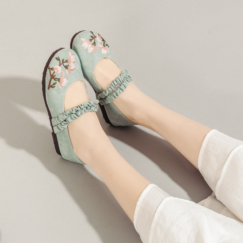 Women's Embroidered Spring Jelly Bottom Pumps Different Canvas Shoes