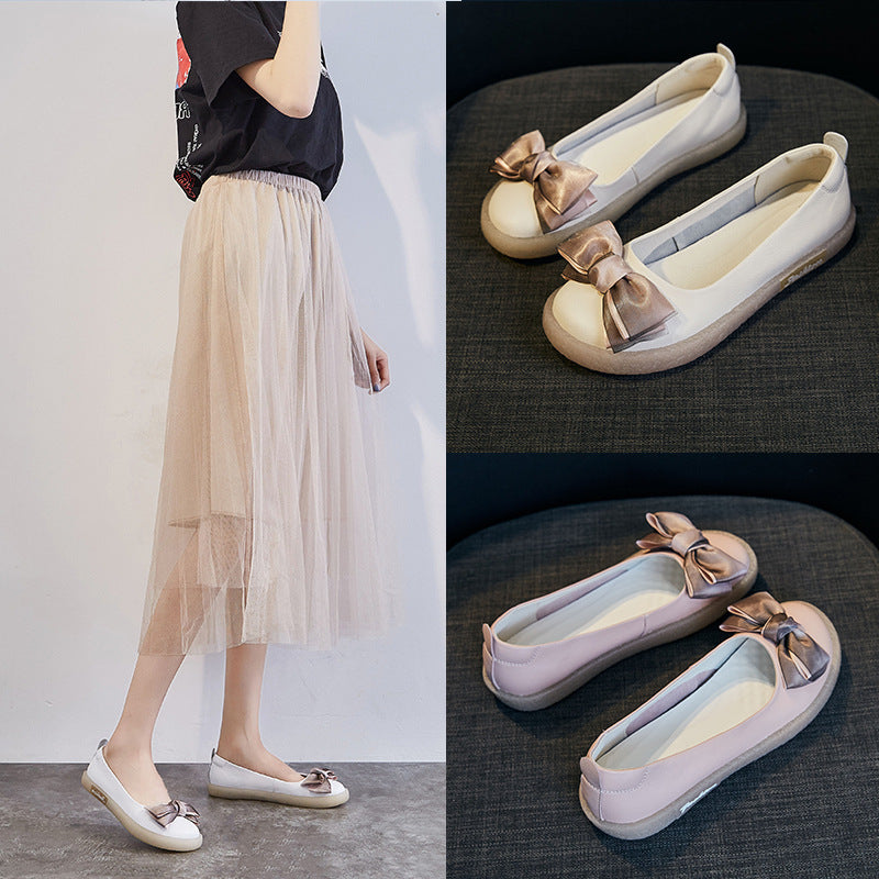 Women's Flat Pumps Spring Vintage Genuine Mori Soft Bottom Bowknot Casual Shoes