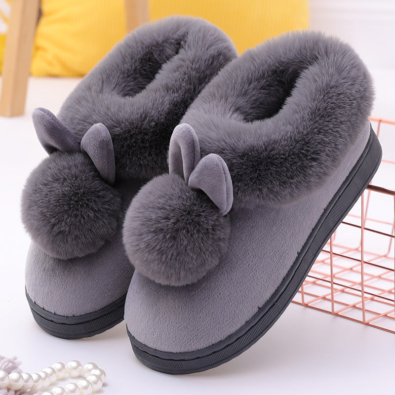 Zapatillas de invierno de algodón de una bola de orejas largas para mujer y hombre