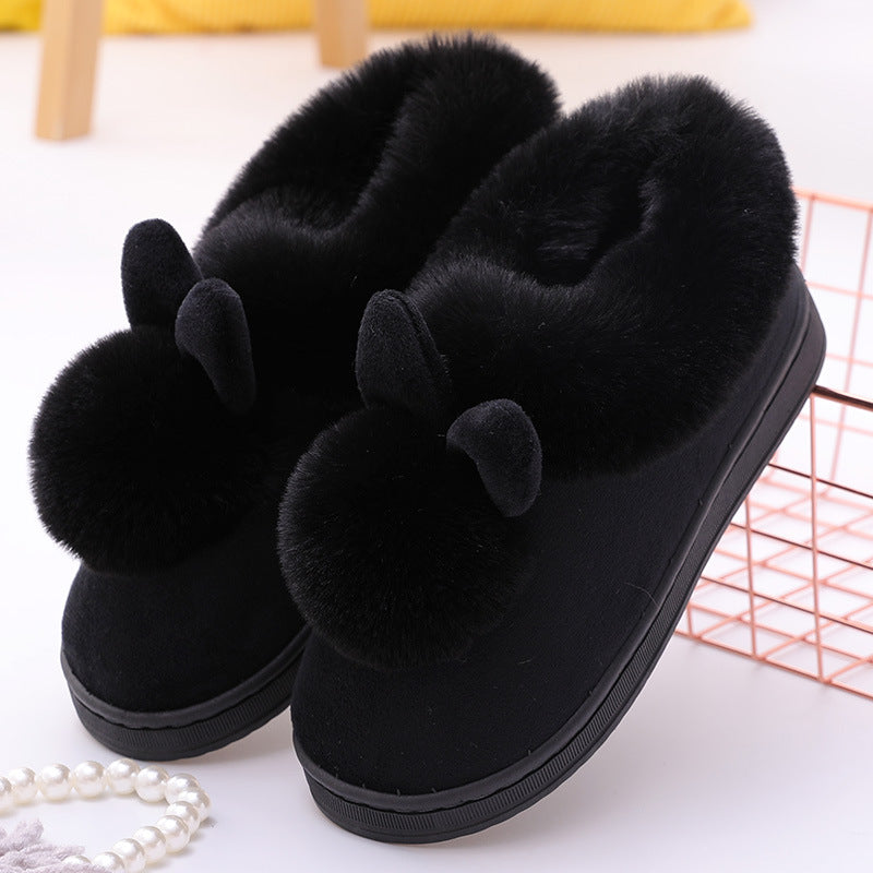 Zapatillas de invierno de algodón de una bola de orejas largas para mujer y hombre