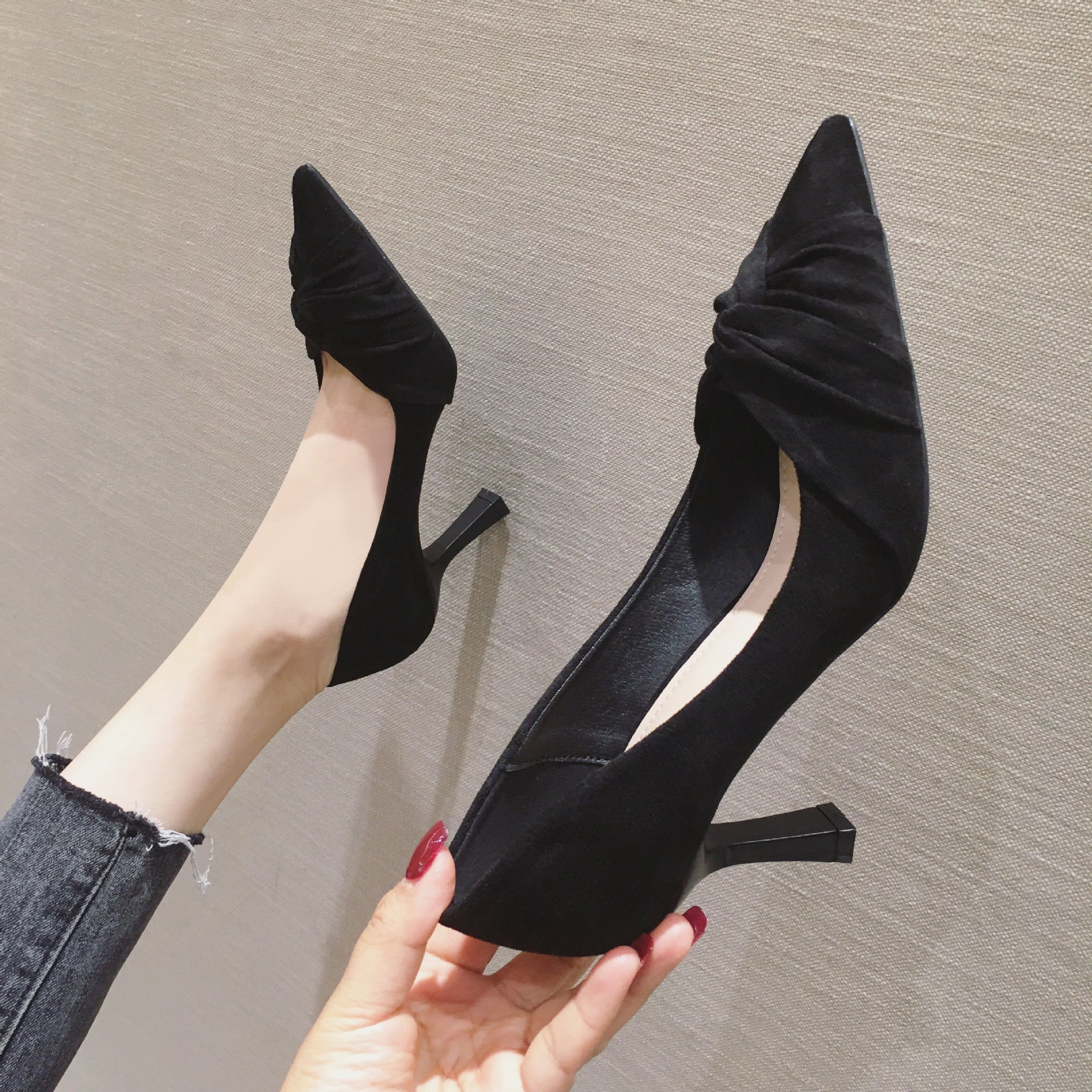 Elegant Stiletto Suede Pumps Tip High Women's Shoes