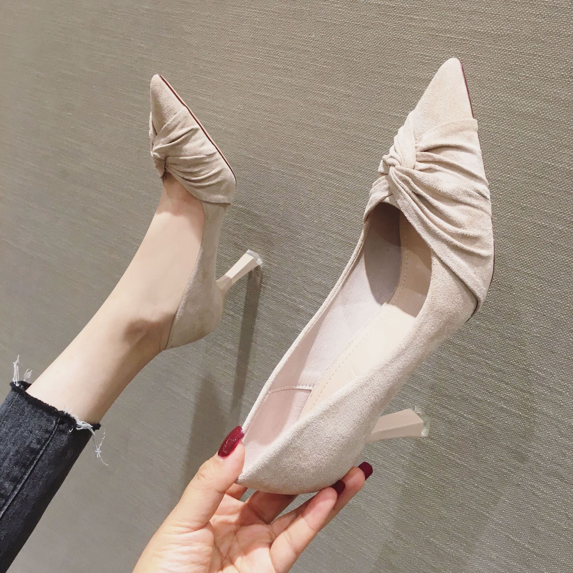 Elegant Stiletto Suede Pumps Tip High Women's Shoes