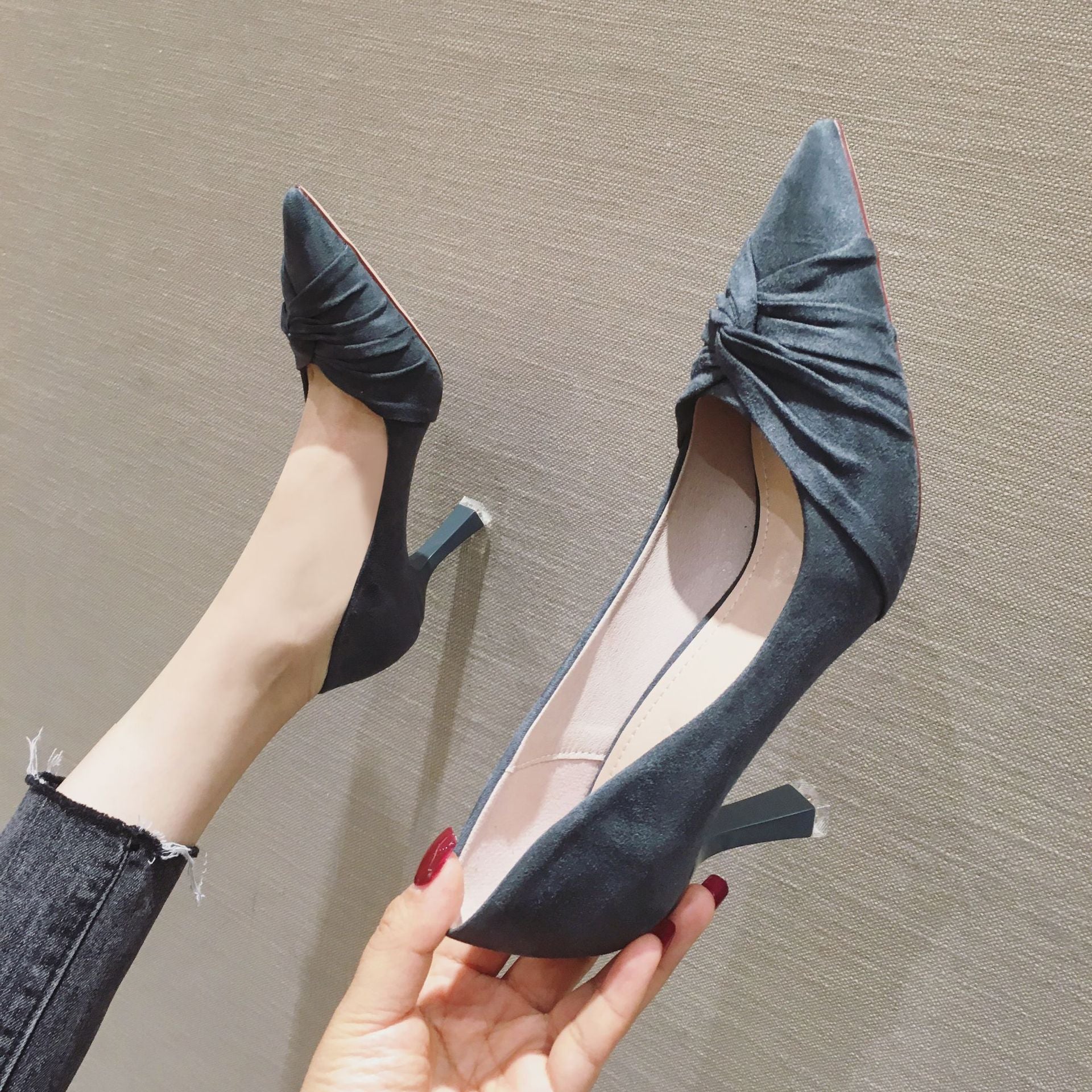 Elegant Stiletto Suede Pumps Tip High Women's Shoes