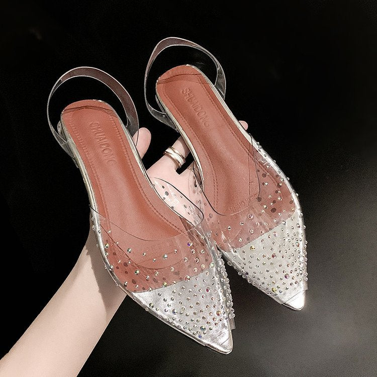 Summer Low Breathable Rhinestone Korean Style Sandals