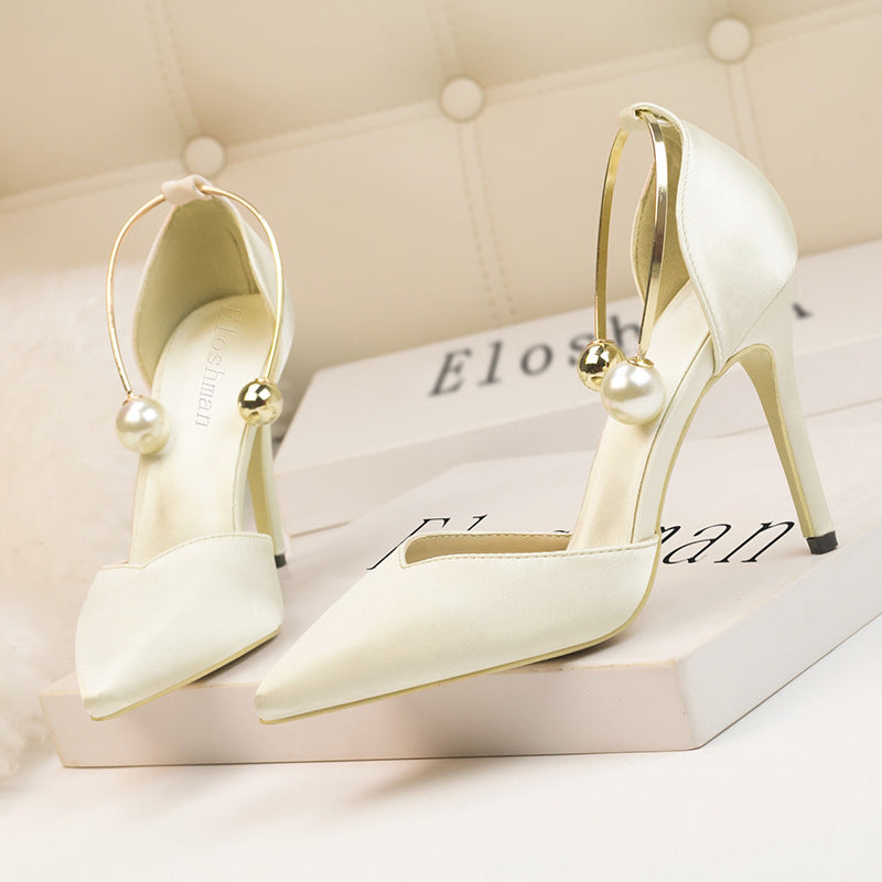 Women's Style Stylish High Low-cut Satin Pointed Toe Heels
