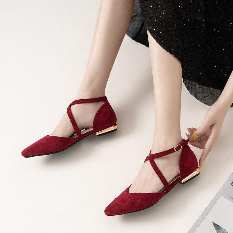 Women's Low-cut Flat Bottom Pumps Cross Strap Women's Shoes