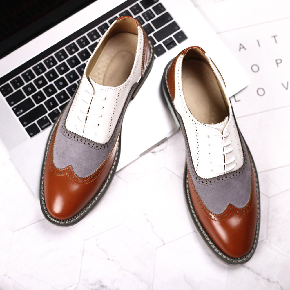 Herren-Brogue-Schuhe aus Leder mit Farbblock-Optik und erhöhter Höhe
