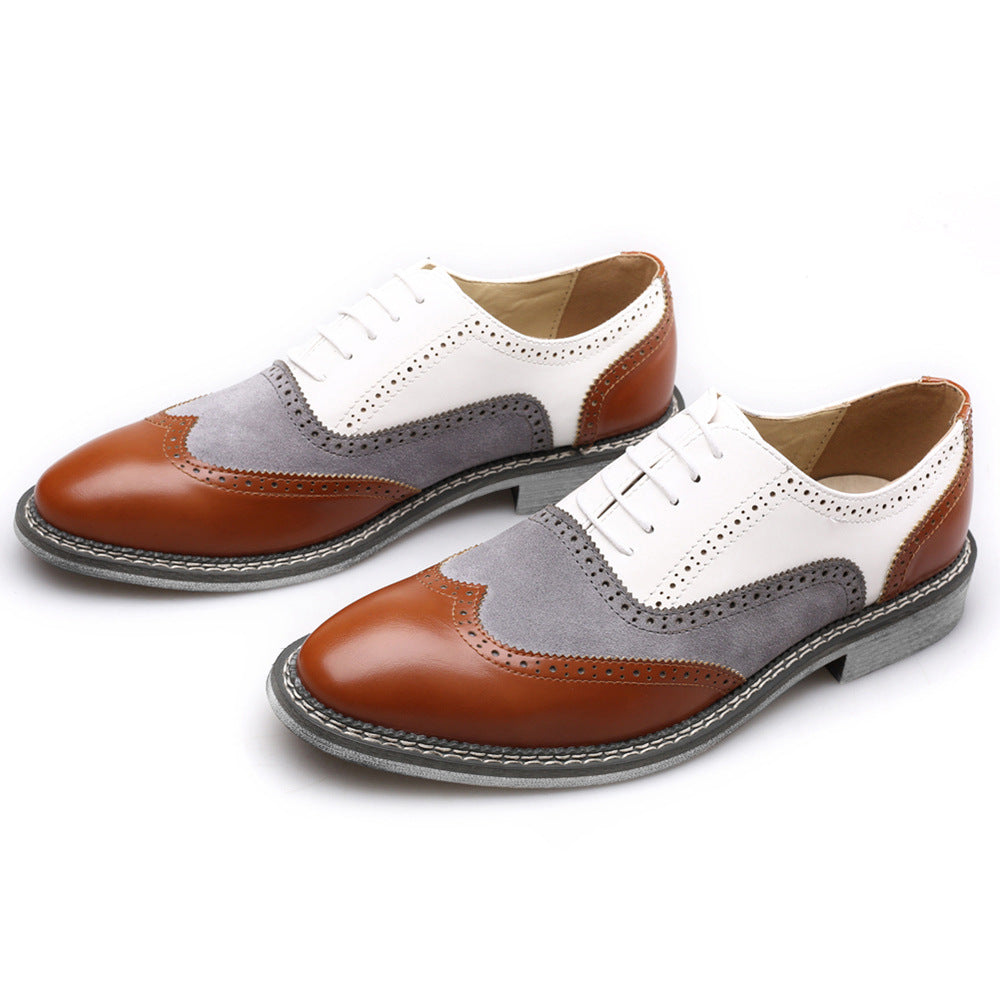 Men's Brogue Color Block Pointed Height Increased Leather Shoes