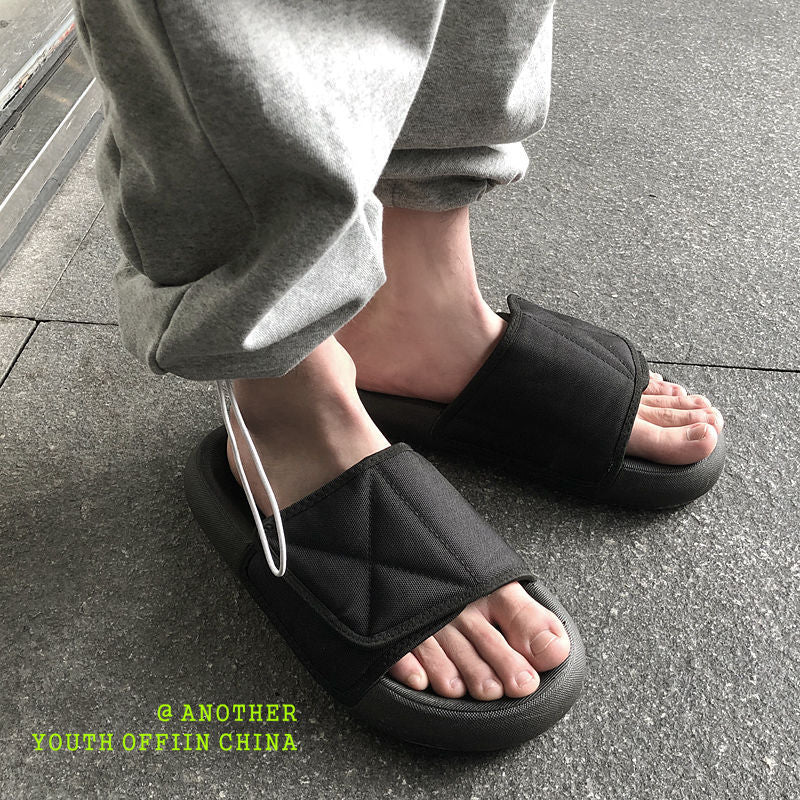 Men's Summer Trendy Thick-soled Couple Velcro Bread Flip Flops