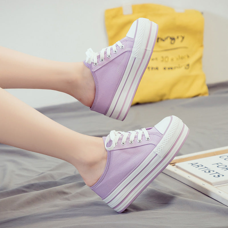 Women's Height Increasing Insole Semi Female Purple Canvas Shoes
