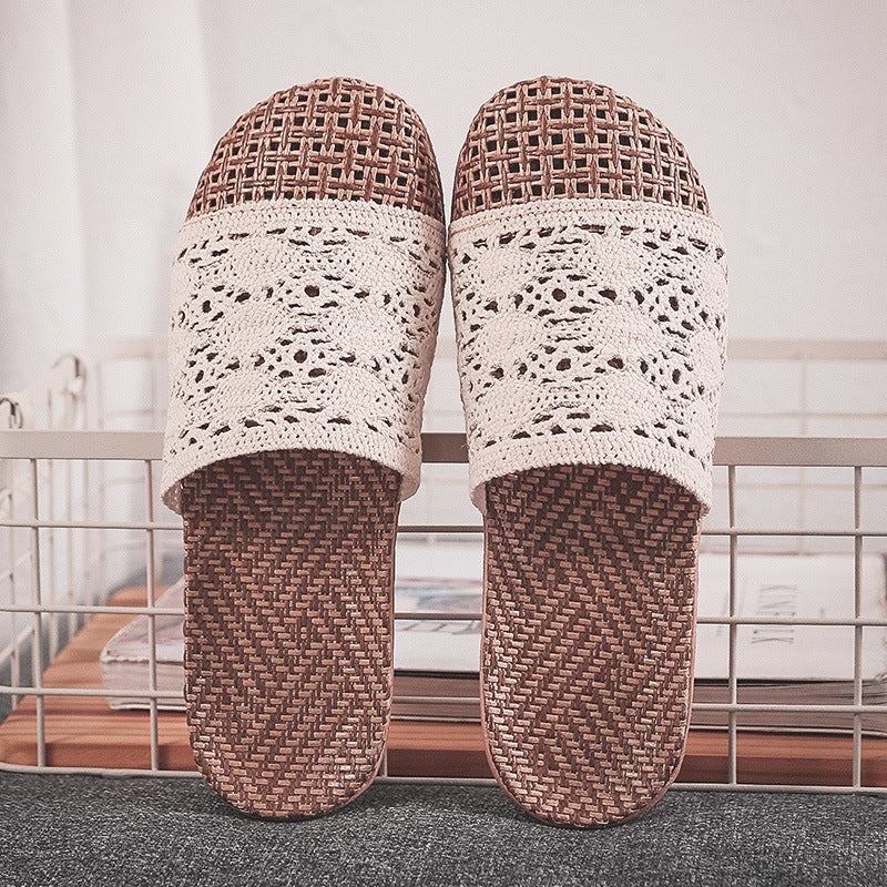 Women's & Men's Toe Rattan Weaved Breathable Non-slip Indoor Slippers