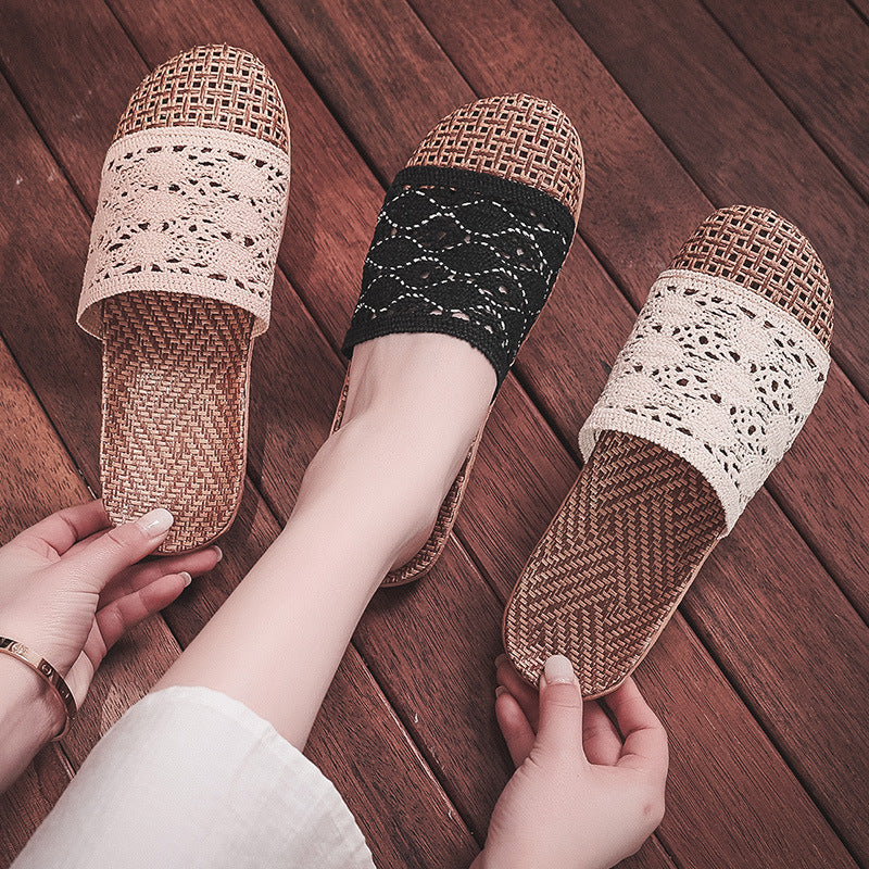 Women's & Men's Toe Rattan Weaved Breathable Non-slip Indoor Slippers