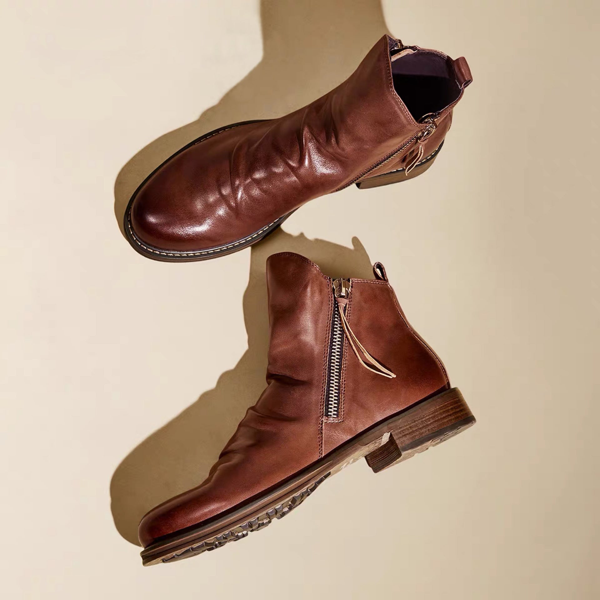 Men's Double Zipper Non-slip Sole Tassel Boots