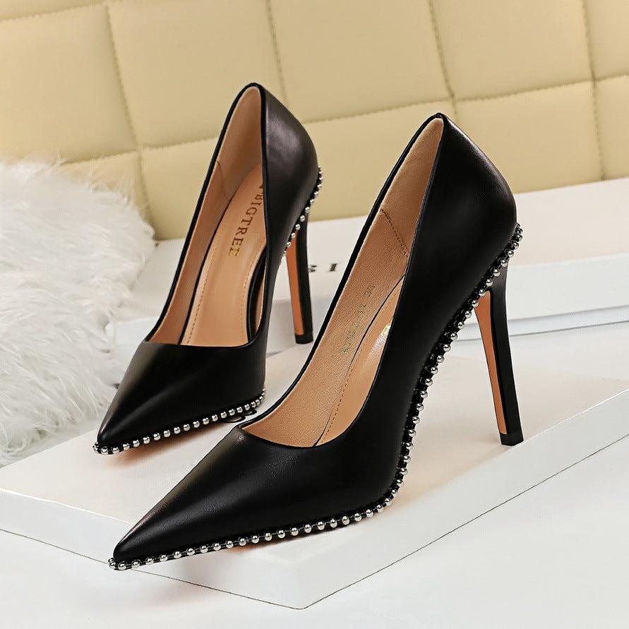 Women's High Stiletto Shallow Mouth Pointed Rivets Heels