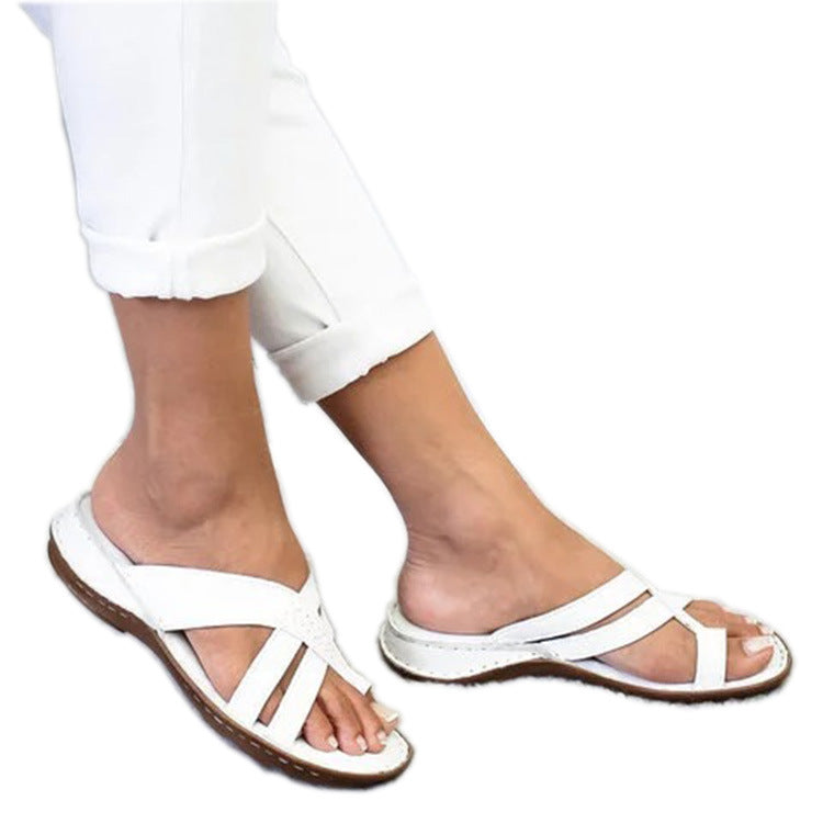 Women's Summer Wedge Toe Ring Solid Color Sandals