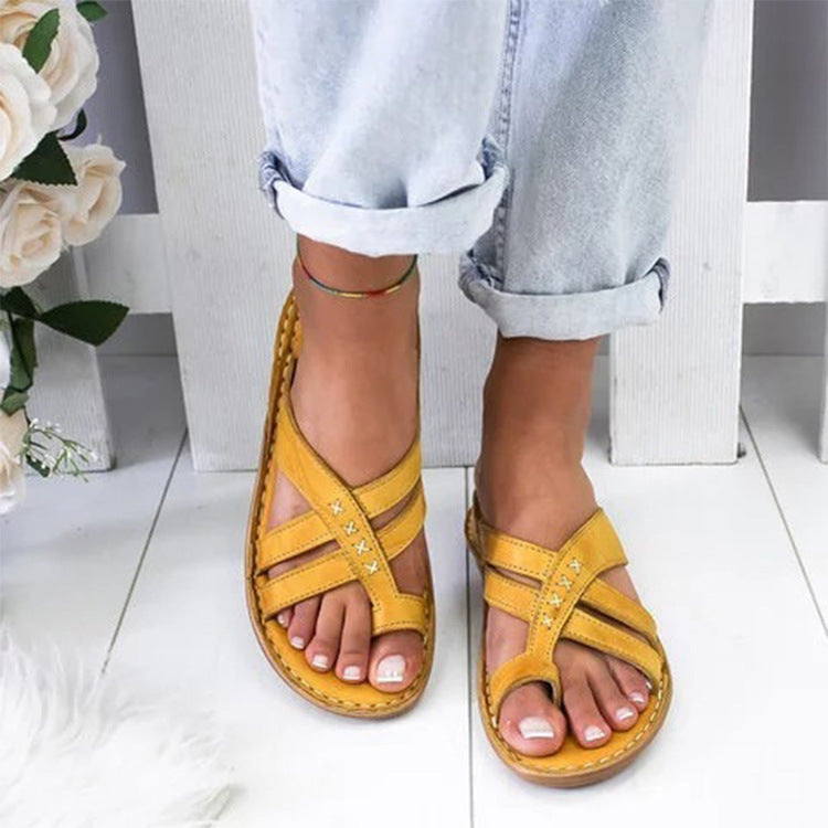 Women's Summer Wedge Toe Ring Solid Color Sandals