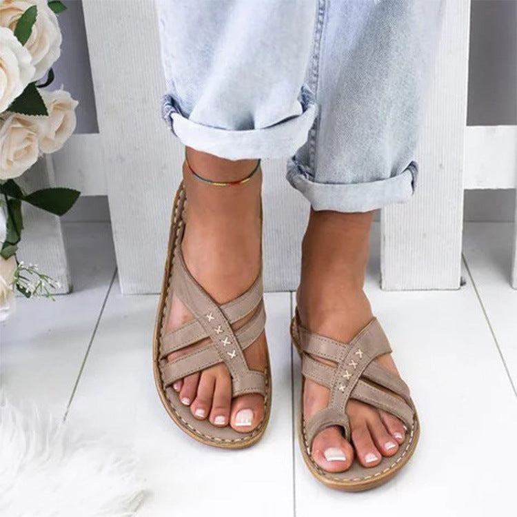 Women's Summer Wedge Toe Ring Solid Color Sandals