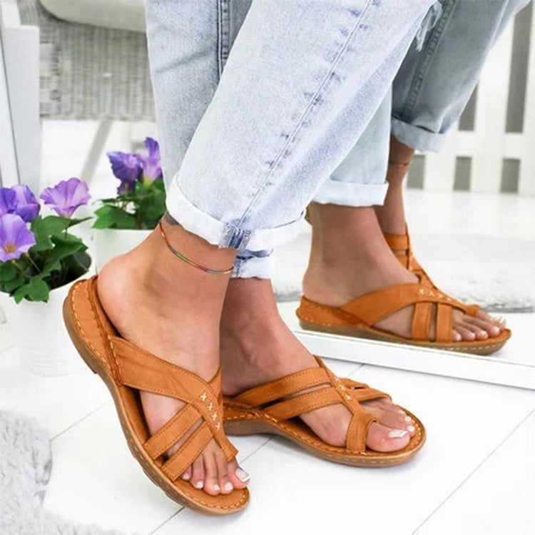 Women's Summer Wedge Toe Ring Solid Color Sandals