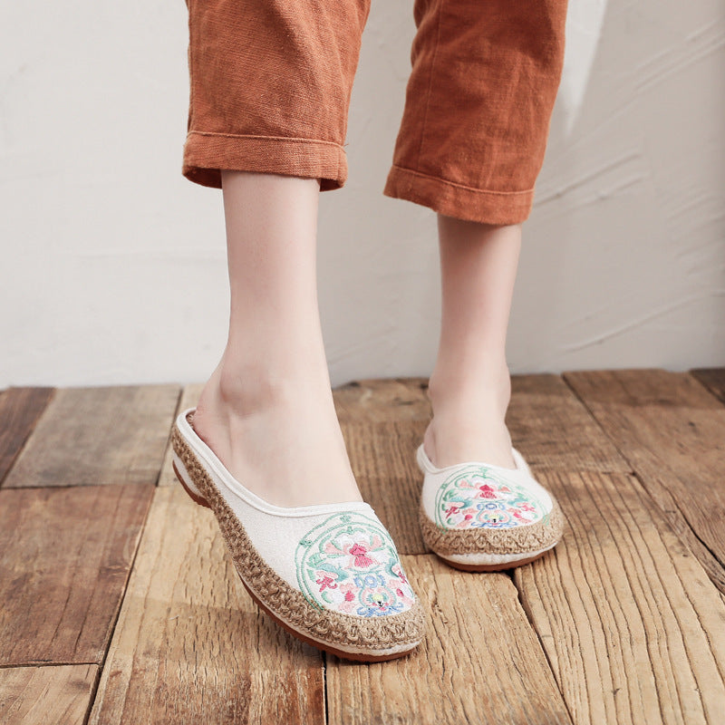 Women's Toe Half Can Wear Outside Cotton Linen Slippers