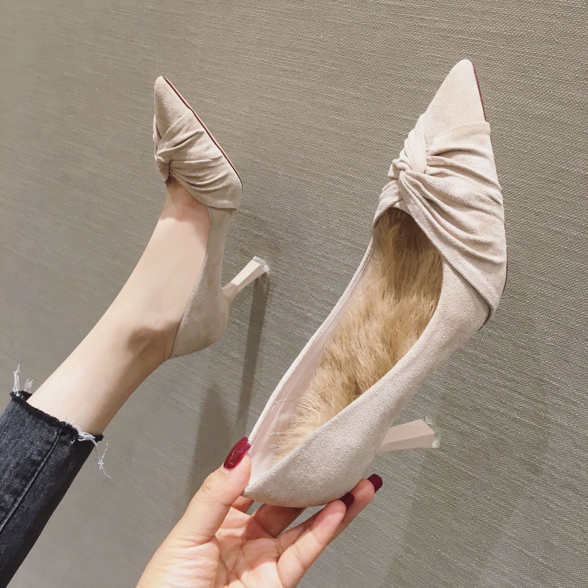 Elegant Stiletto Suede Pumps Tip High Women's Shoes