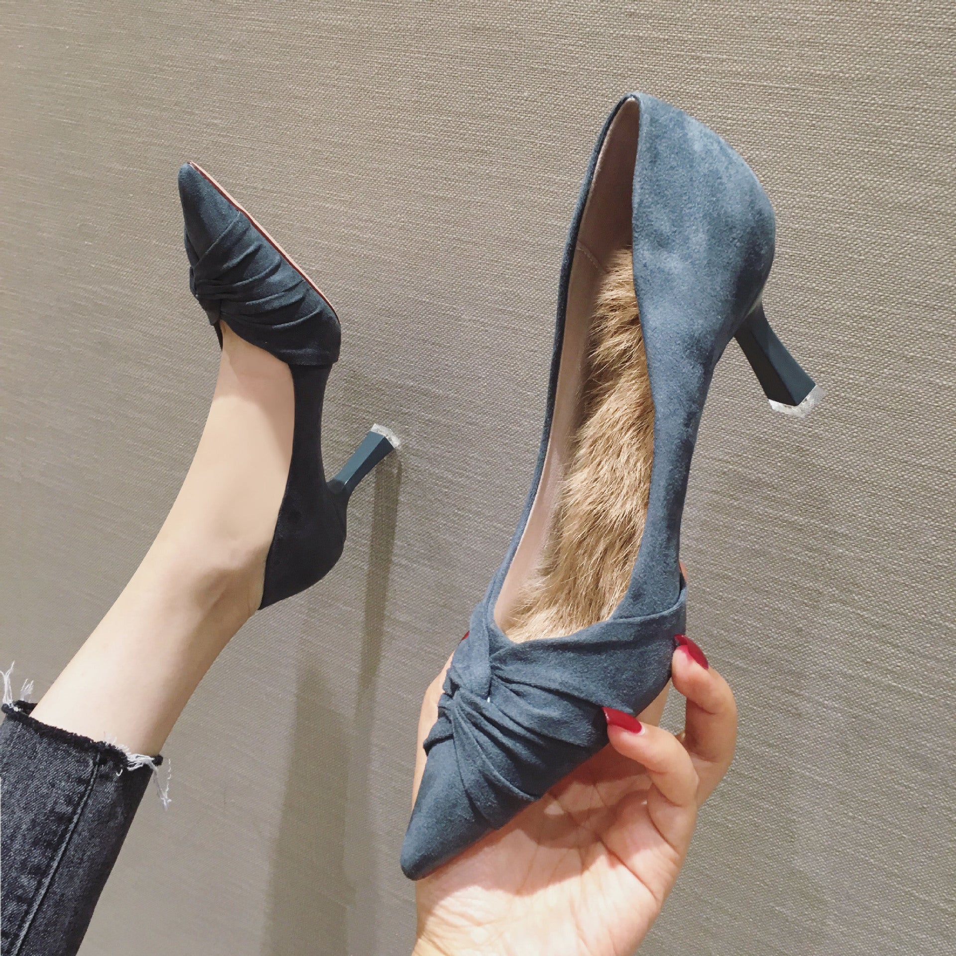 Elegant Stiletto Suede Pumps Tip High Women's Shoes