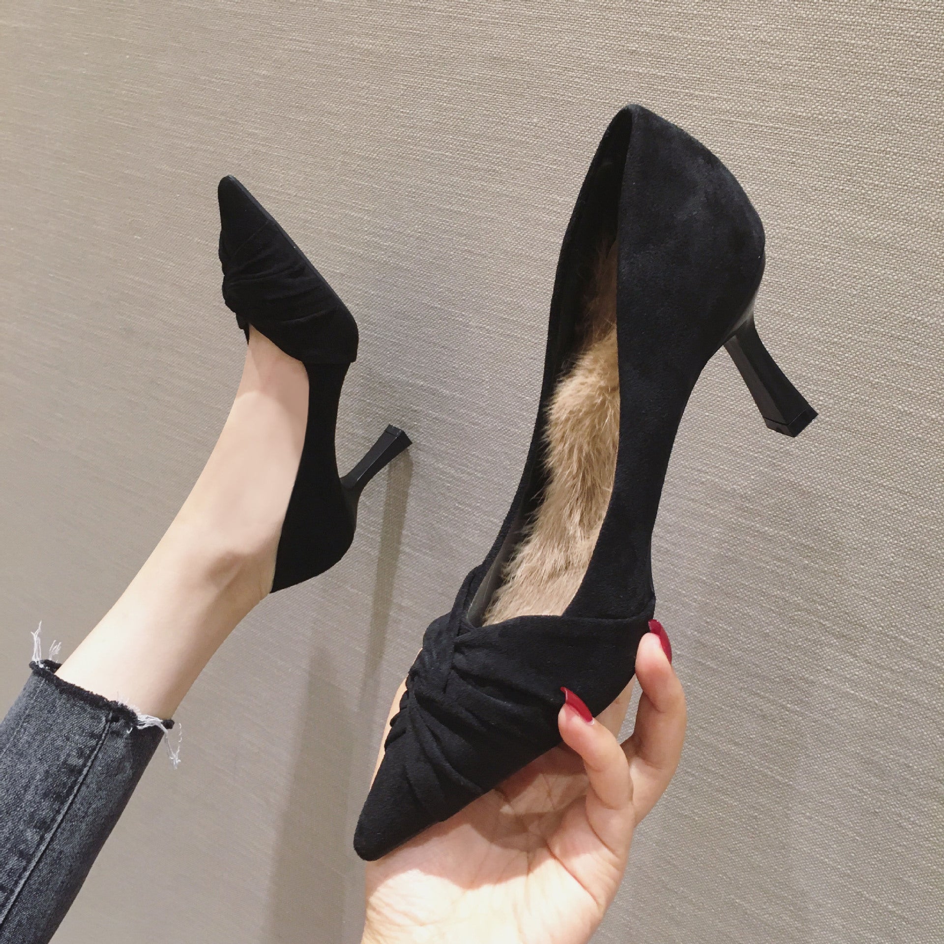 Elegant Stiletto Suede Pumps Tip High Women's Shoes