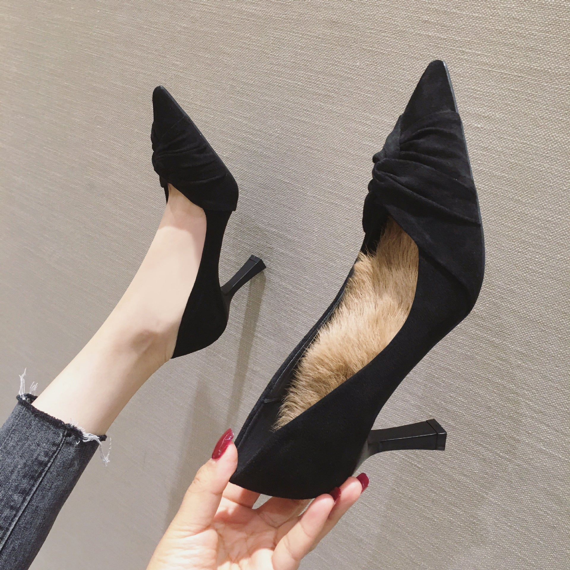 Elegant Stiletto Suede Pumps Tip High Women's Shoes