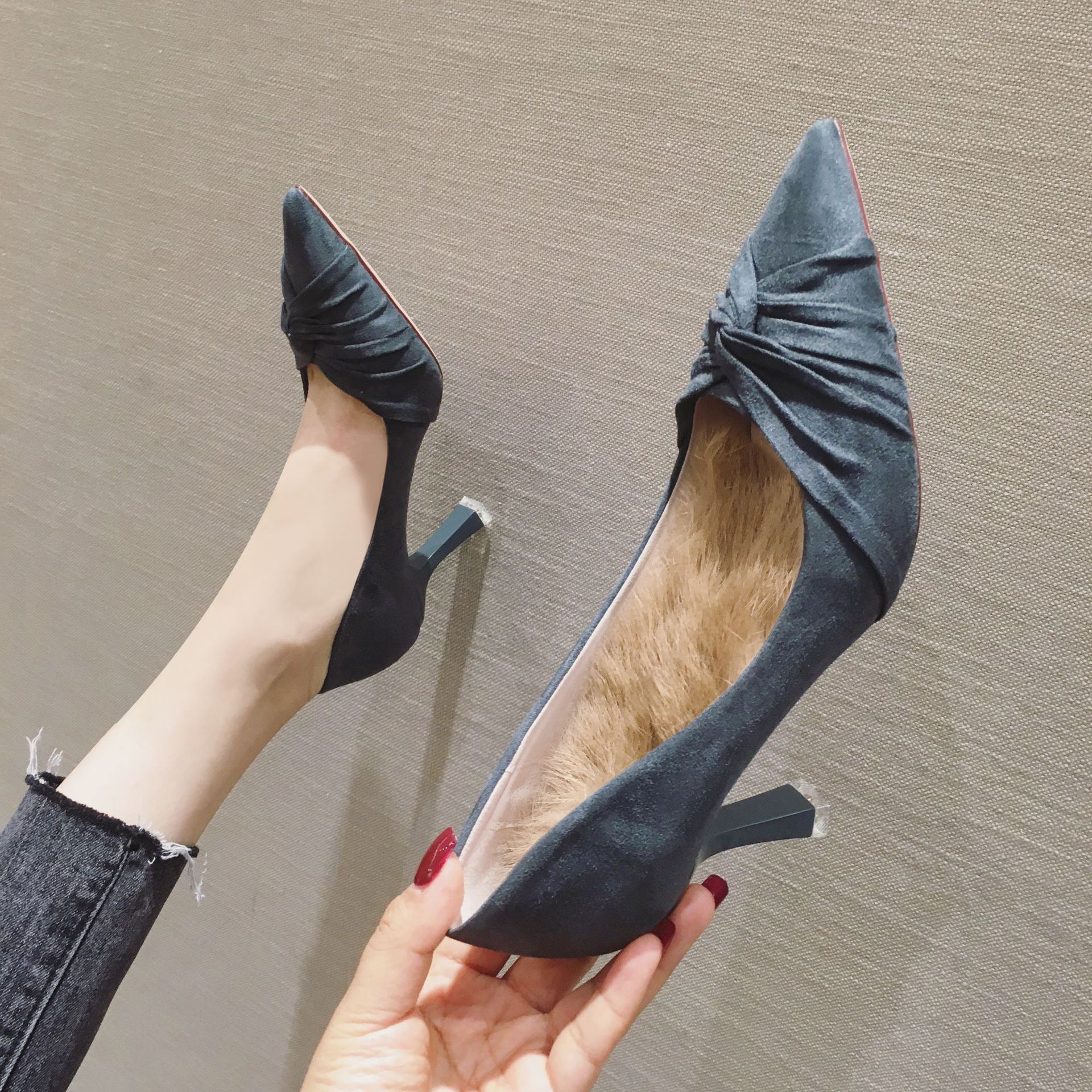 Elegant Stiletto Suede Pumps Tip High Women's Shoes