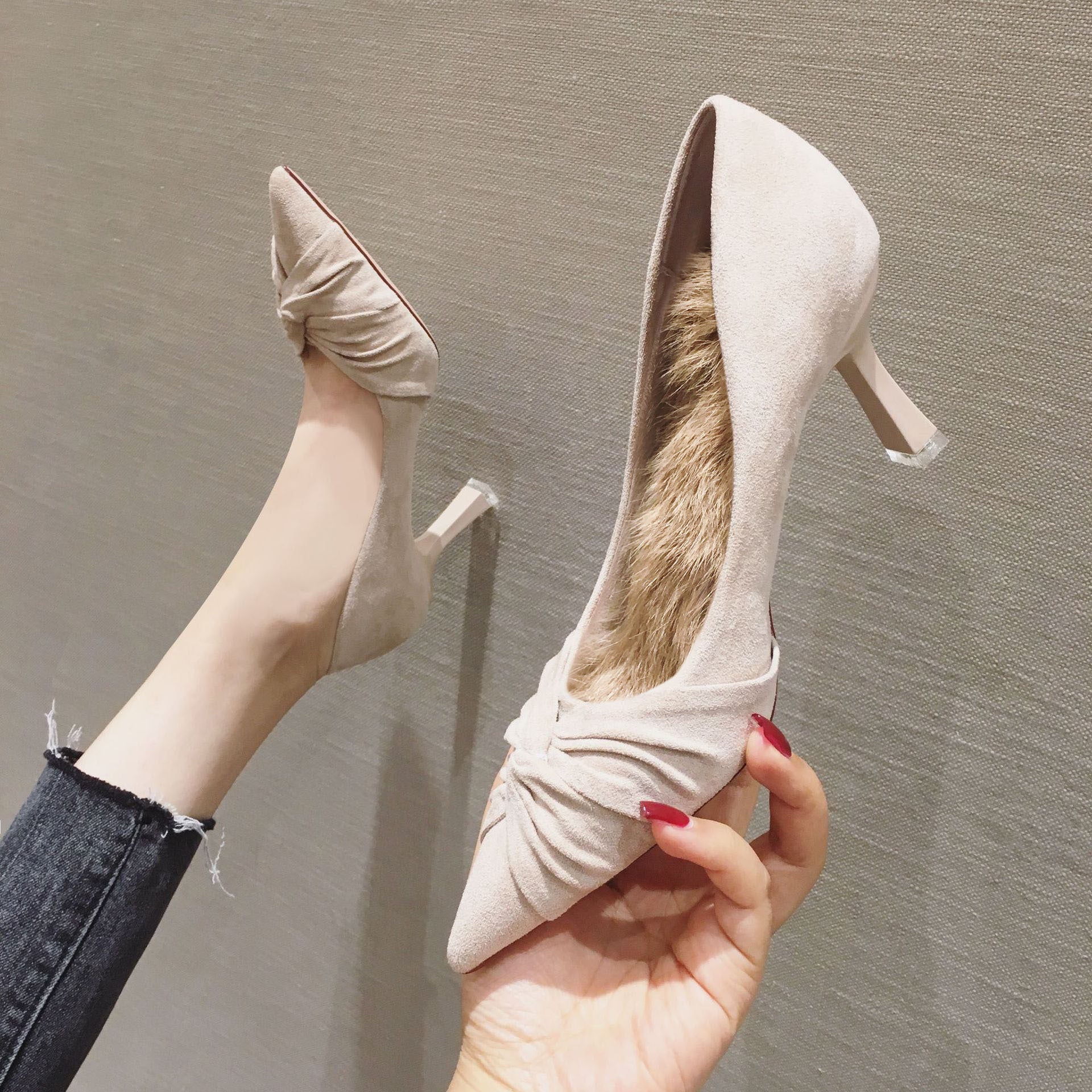 Elegant Stiletto Suede Pumps Tip High Women's Shoes