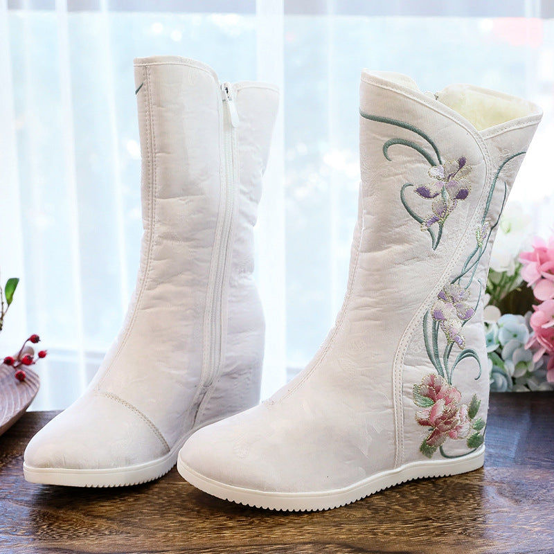 Women's Fleece-lined Mid Embroidered Winter Warm Matching Women's Shoes