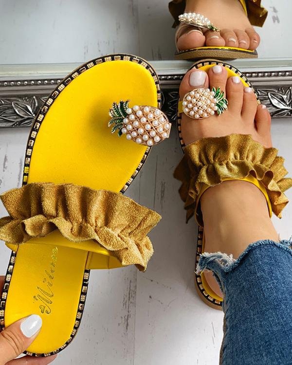 Women's Pineapple Pearl Plus Size Flat Toe Sandals