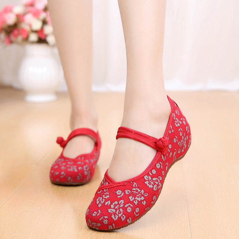 Chaussures compensées en toile brodée de petit style ethnique floral pour femmes