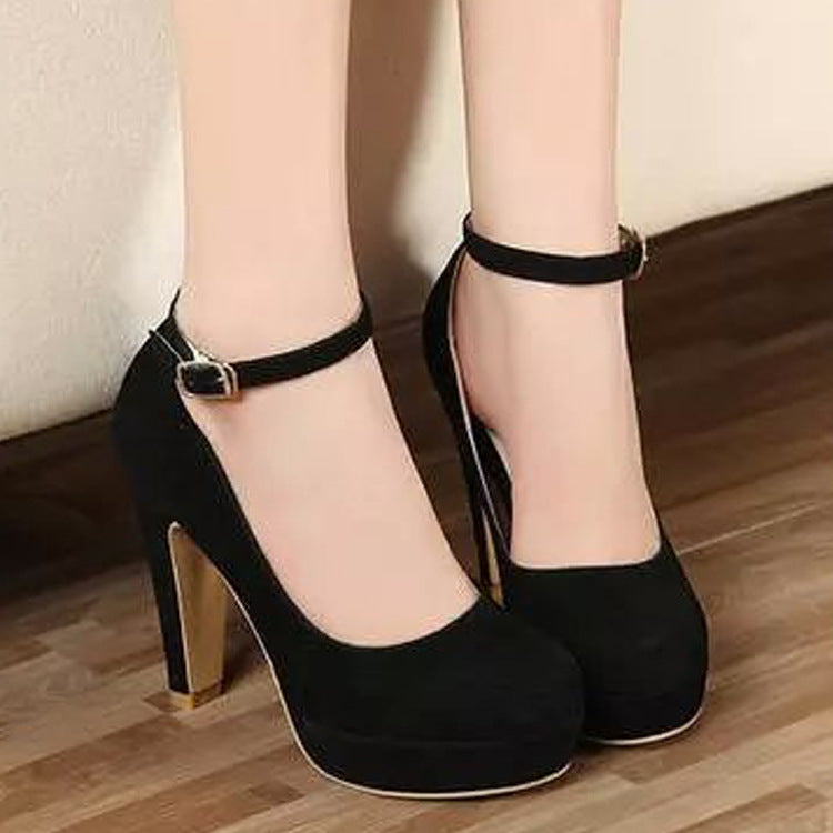 Women's Korean High Single Platform Buckle Solid Women's Shoes