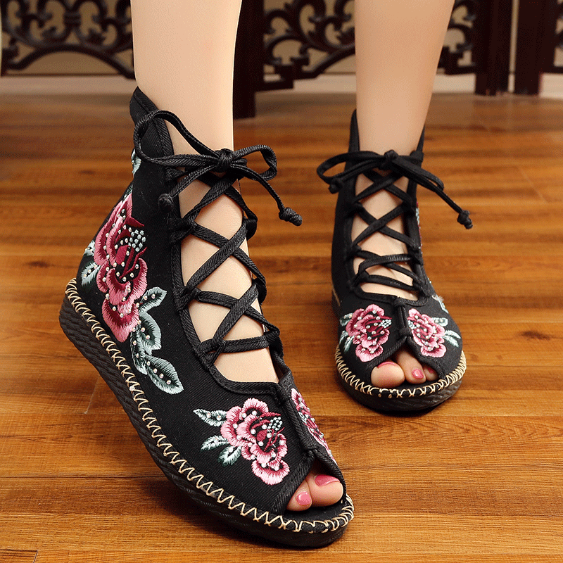 Women's Embroidered Flat Open Sandals