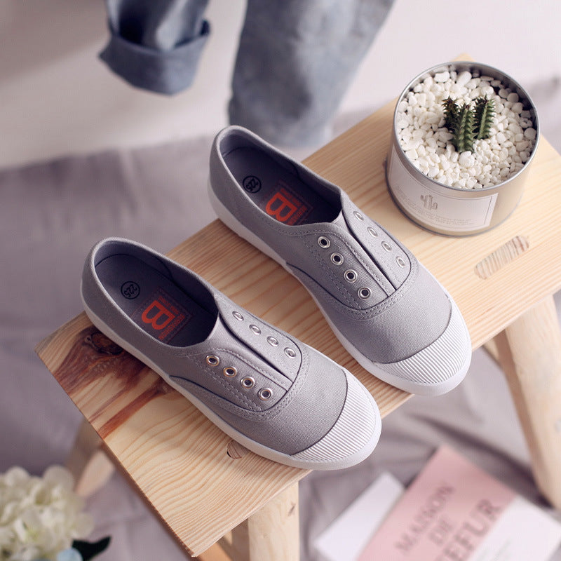 Weiße, flache, koreanische, atmungsaktive Canvas-Schuhe von Beier für Damen