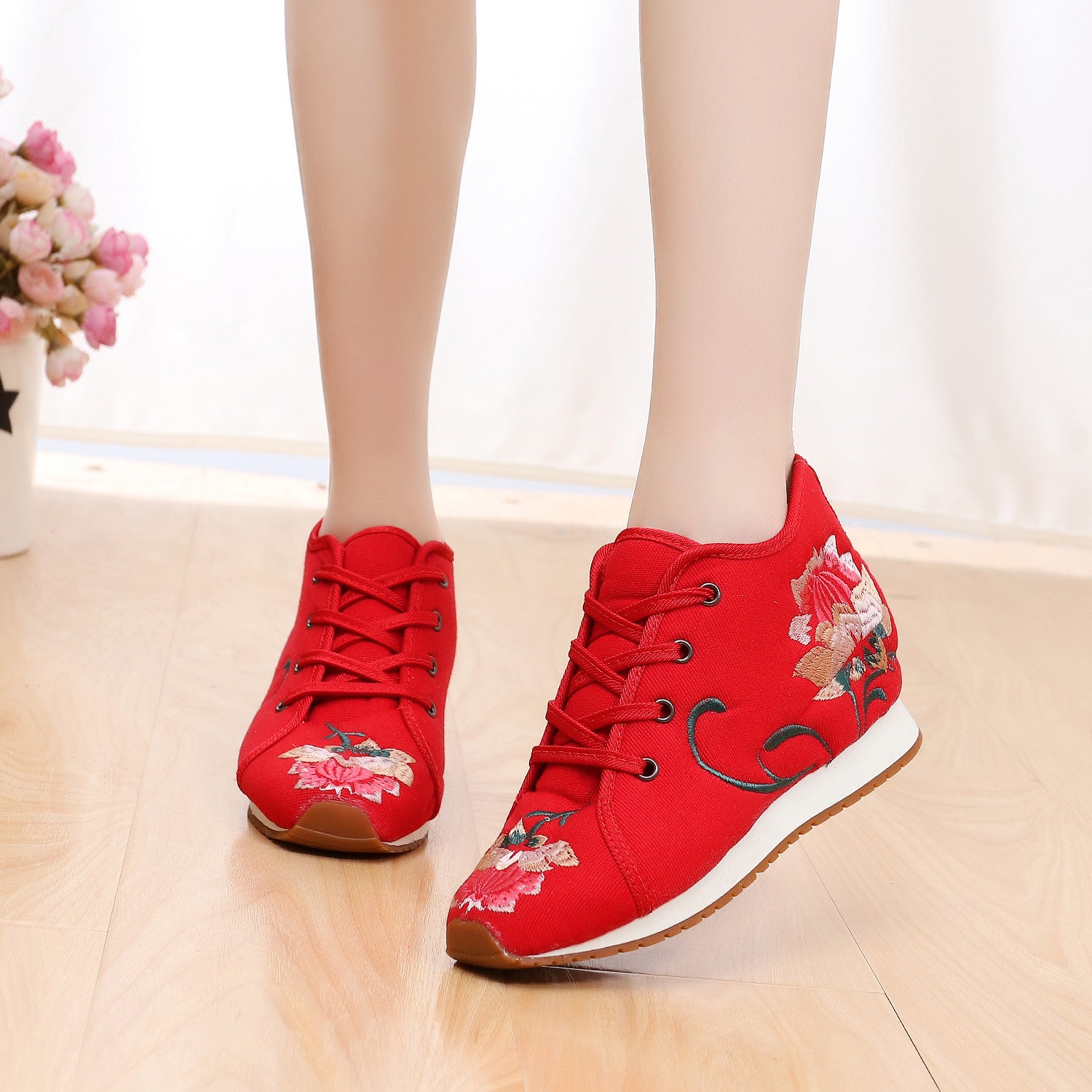 Women's Lace-up Buckle Female Cloth Ethnic Style Canvas Shoes