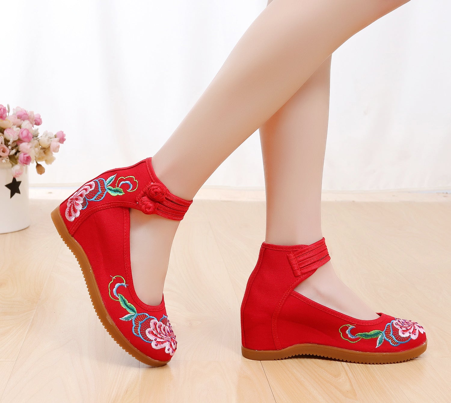 Women's Buckle Height Increasing Insole Bridal High Women's Shoes