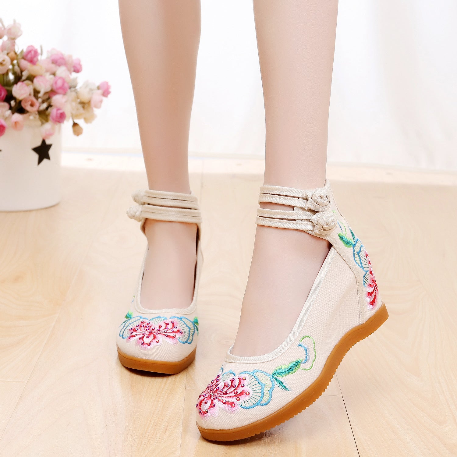 Women's Buckle Height Increasing Insole Bridal High Women's Shoes