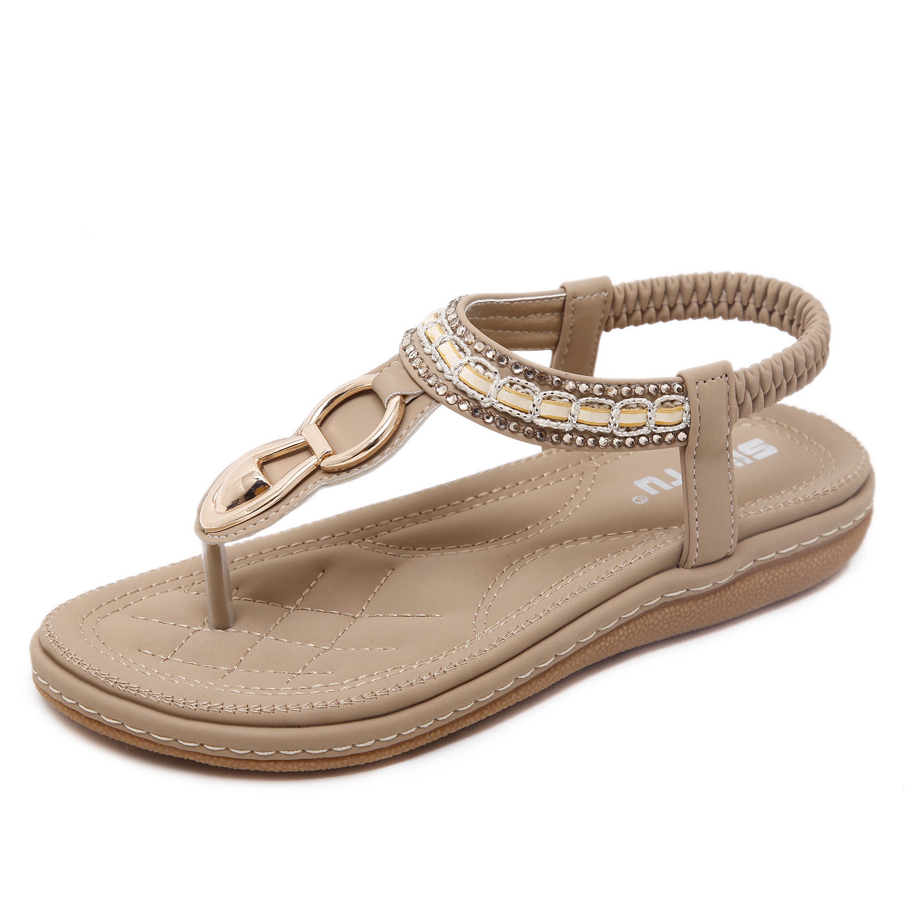 Women's Summer Beach Seaside Metal Rhinestone Flat Sandals