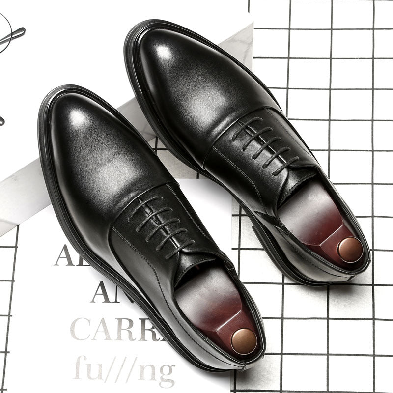 Zapatos de cuero formales coreanos de negocios con plataforma de encaje puntiaguda para hombres