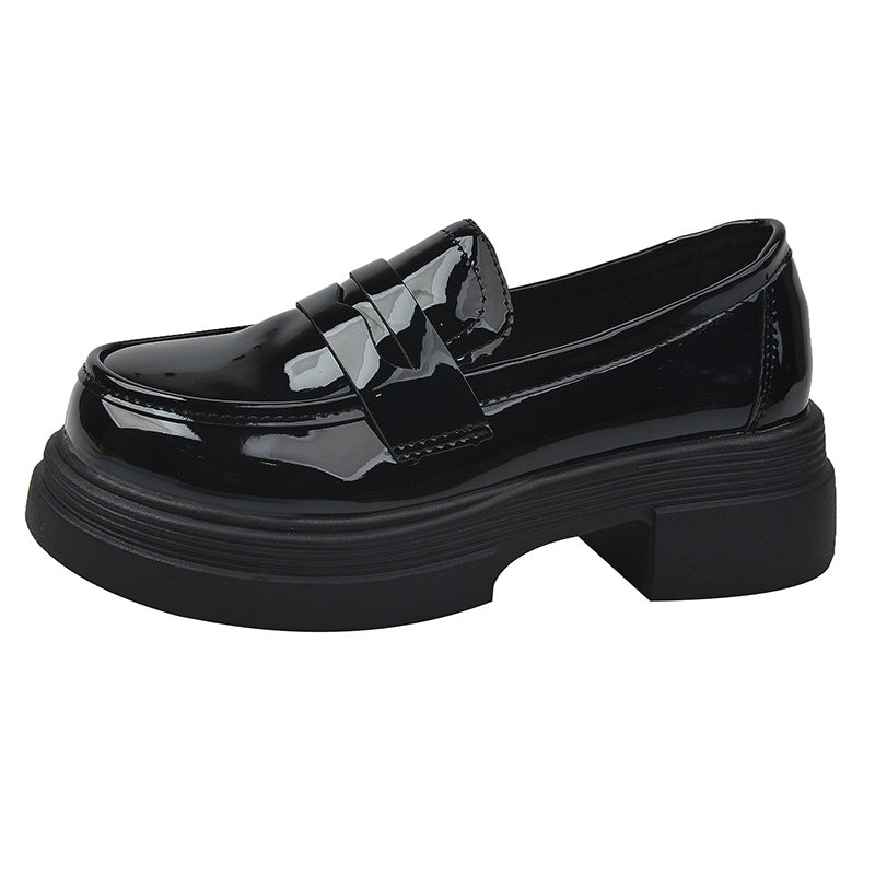 Women's Thick-soled Black Autumn College British Style Loafers