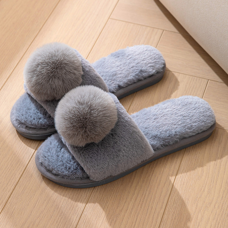 Furry Opening Home Wooden Floor Fluffy Slippers