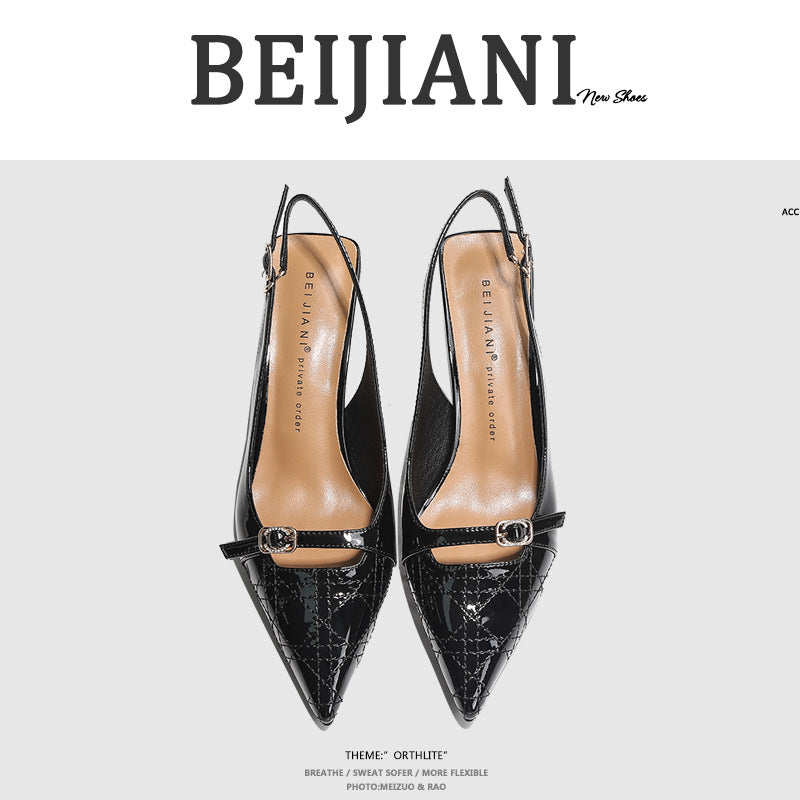 Women's Closed Toe Pointed Stiletto High Patent Sheepskin Heels