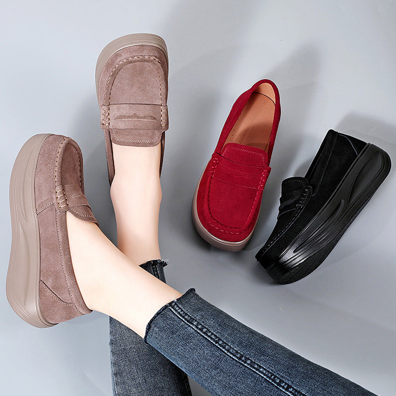 Damengröße Herbst Britischer Stil Keilabsatz High Soft Loafers