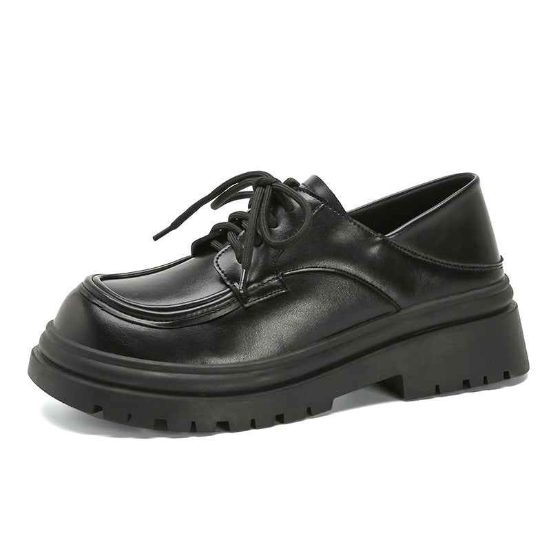 Women's Platform College Style Round Toe Black Loafers